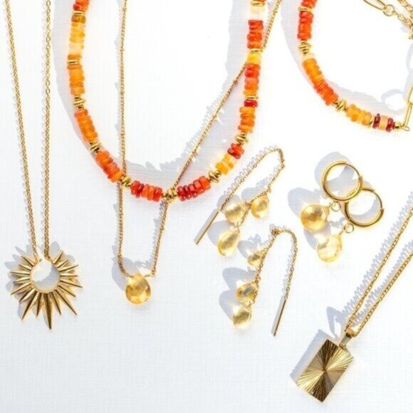 Citrine Pendant Necklace Gorgeous Everyday Necklace Waterproof Non-Tarnish Gold - Picture 10 of 12